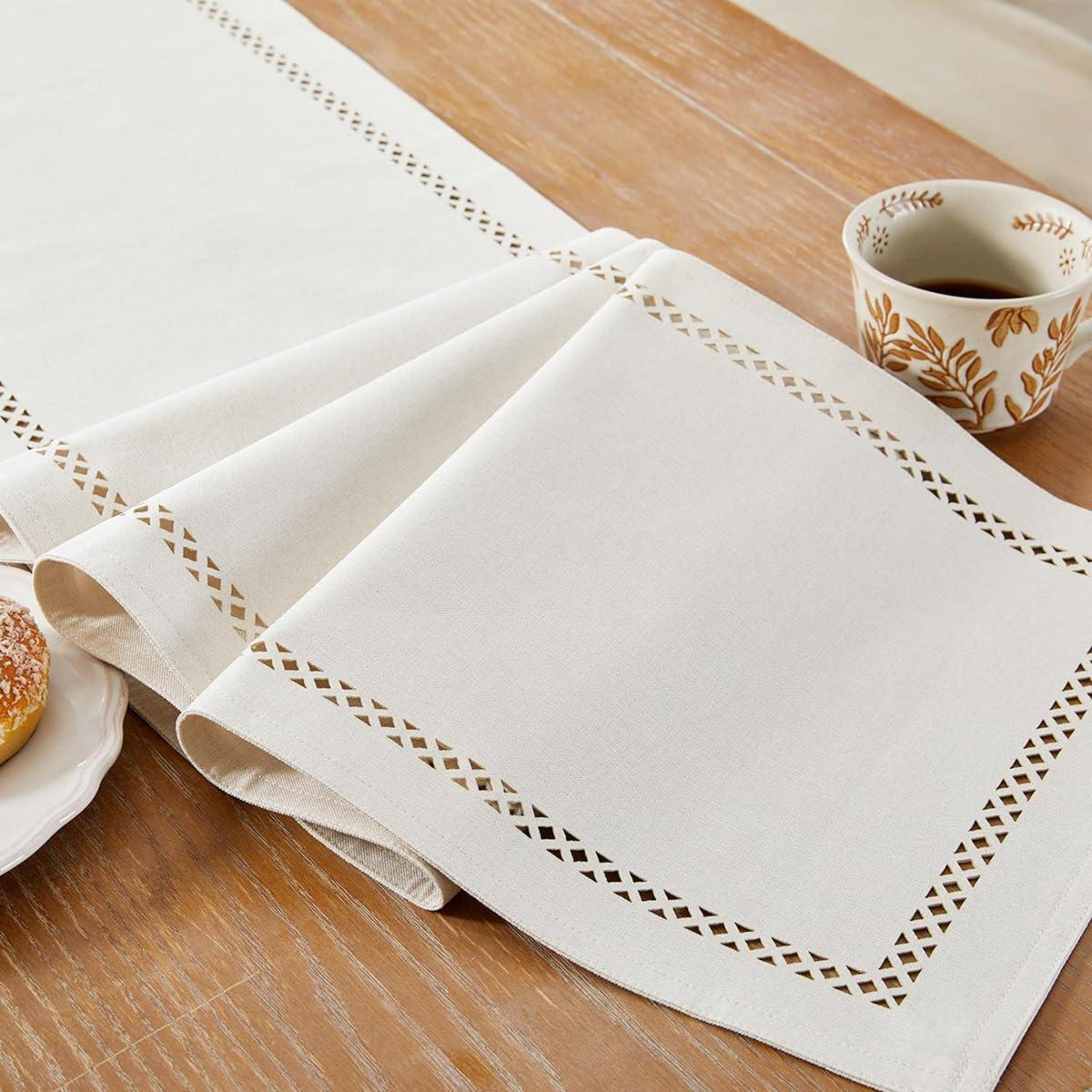 Tischläufer Off-White Modern Abwaschbar 33x180cm Polyester Leinenoptik