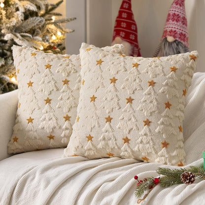 Weihnachtliche Kissenbezüge 2er Set - Samt & Wolle, Beige 50x50cm