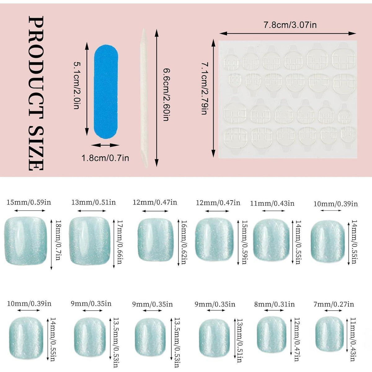 24 Blaue Künstliche Zehennägel - Kurze, Quadratische Nägel