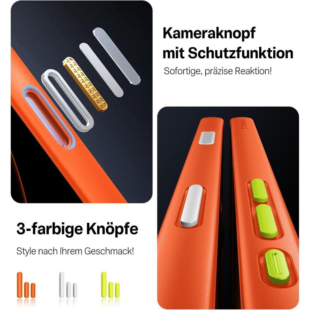 iPhone 17 Pro Max Hülle: Stoßfest, Kameraknopf-Schutz, Orange