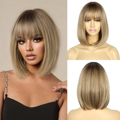 Blonde Bob Perücke mit Pony – Kurzes Haar für Damen