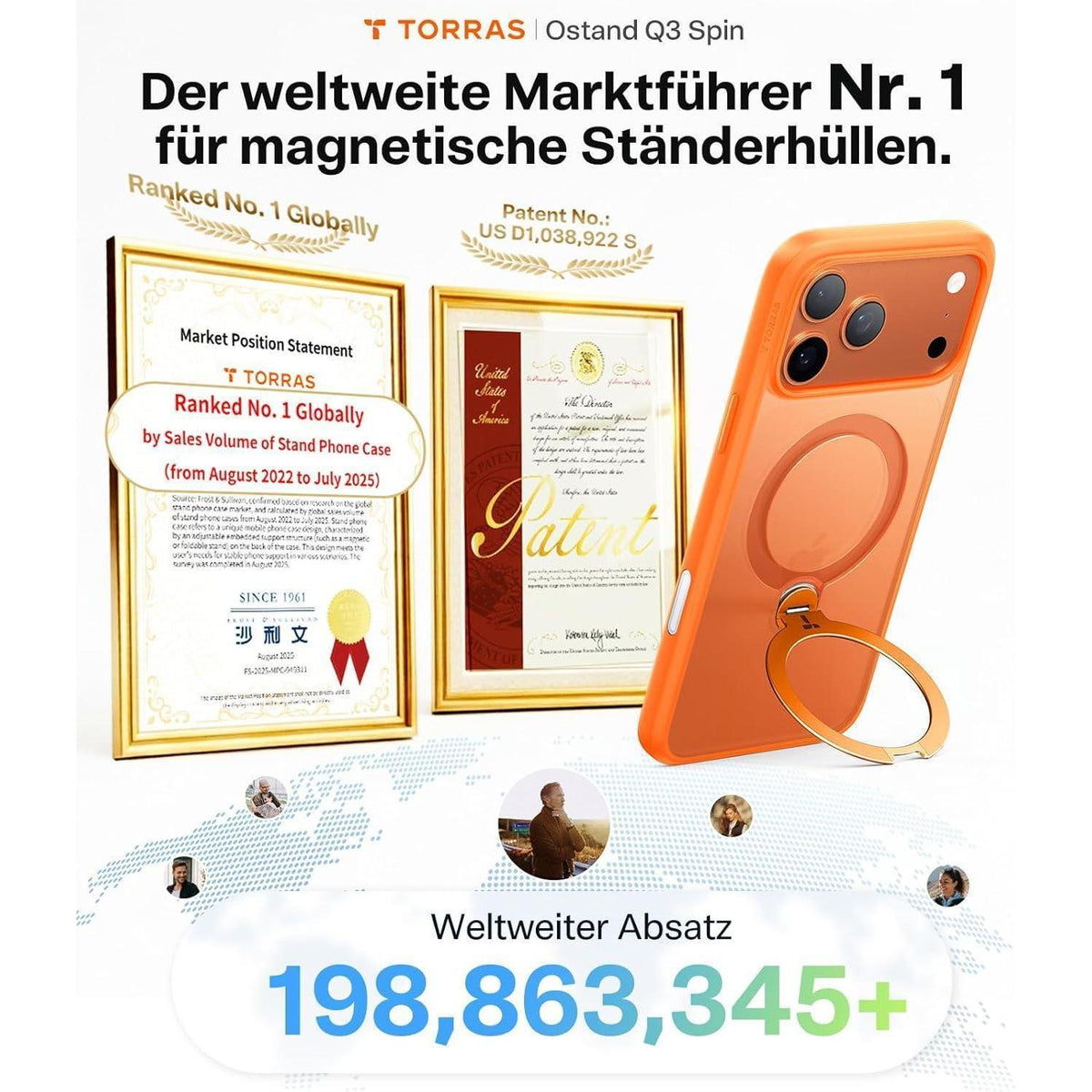iPhone 17 Pro Max Hülle mit 360° Ständer & MagSafe - Orange