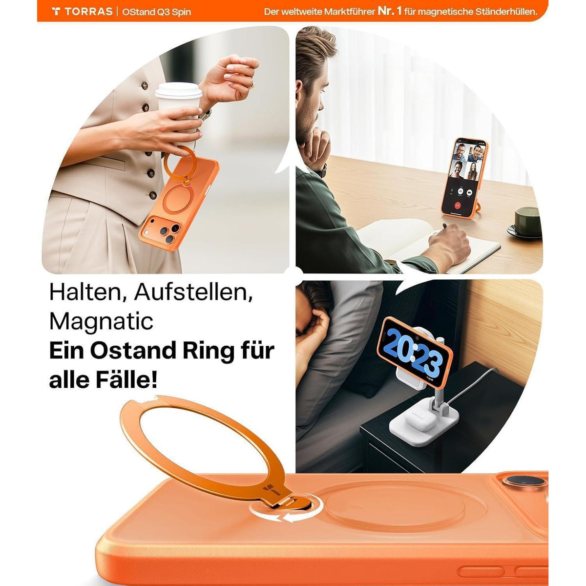iPhone 17 Pro Max Hülle mit 360° Ständer & MagSafe - Orange