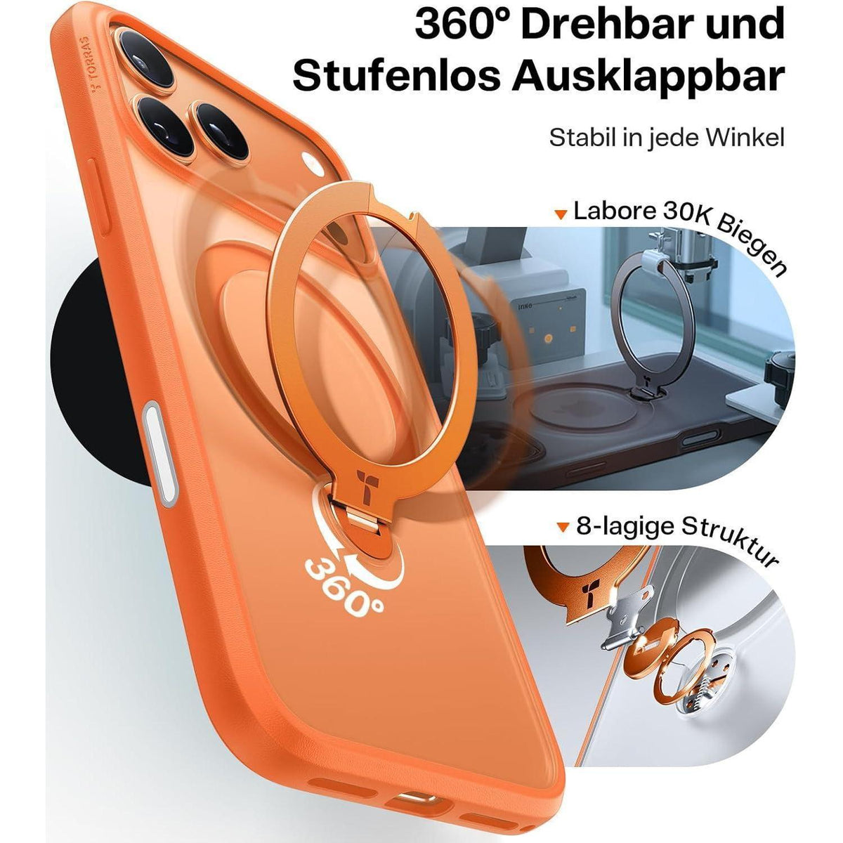 iPhone 17 Pro Max Hülle mit 360° Ständer & MagSafe - Orange
