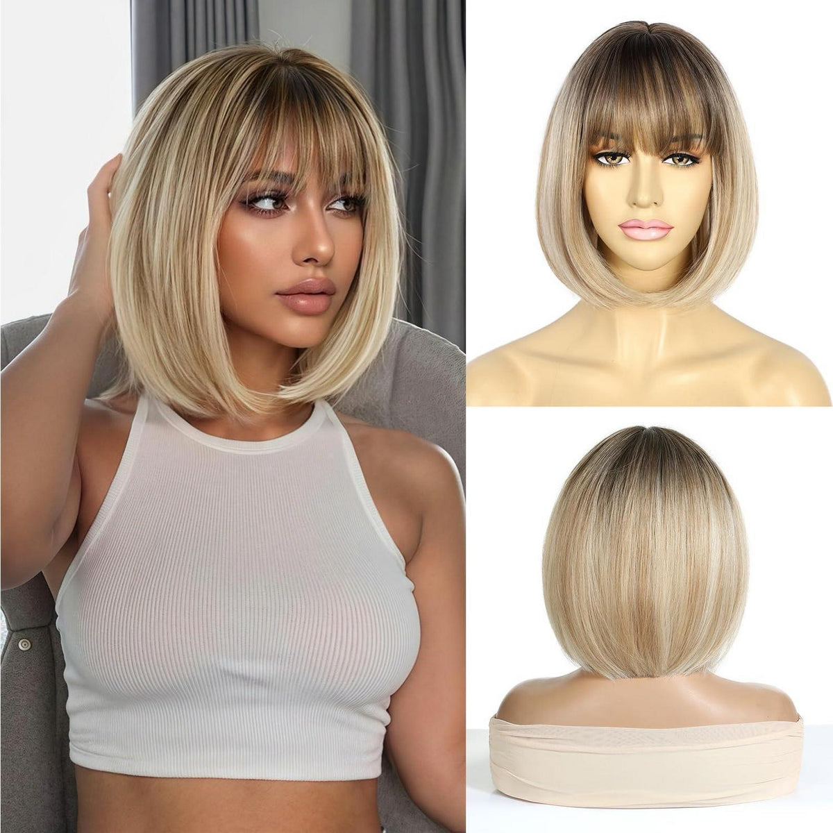 Blond Bob Perücke mit Pony – Kurzes, natürliches Haar