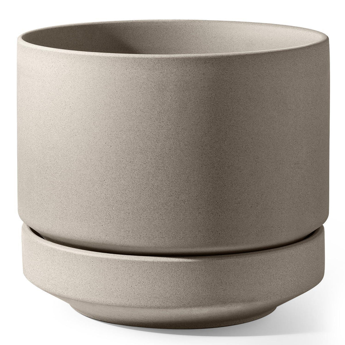 Großer Keramik Blumentopf 30 cm mit Untersetzer – Neutral Grau