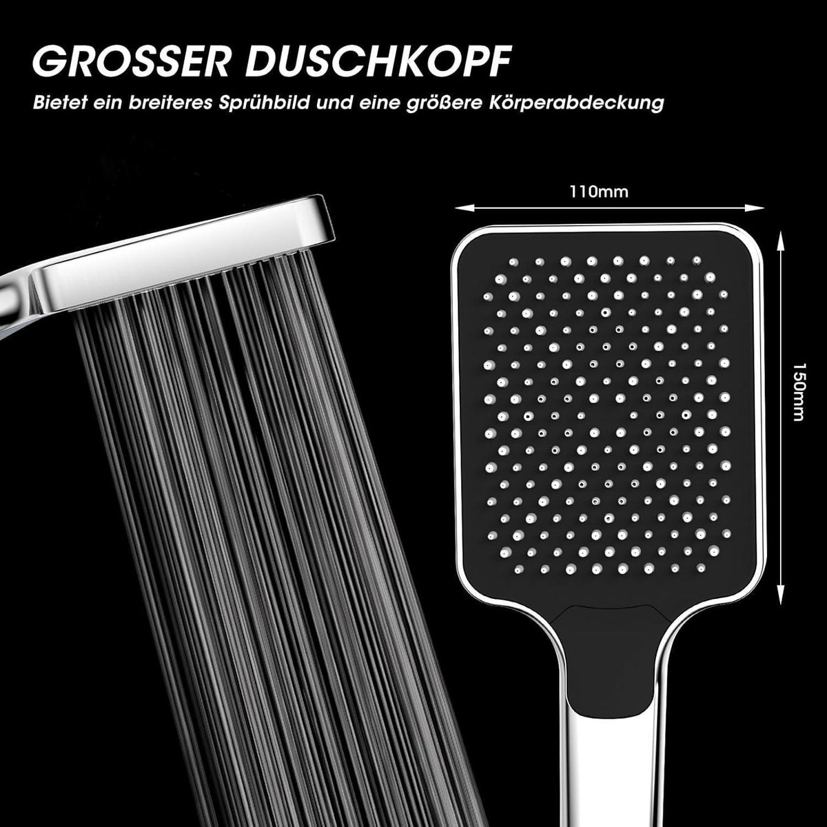 Hochdruck Duschkopf mit Schlauch 2m – Wassersparend & Flexibel