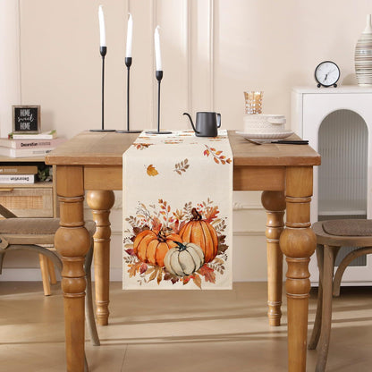 Herbst Tischläufer Orange Kürbisblätter 33x183 cm
