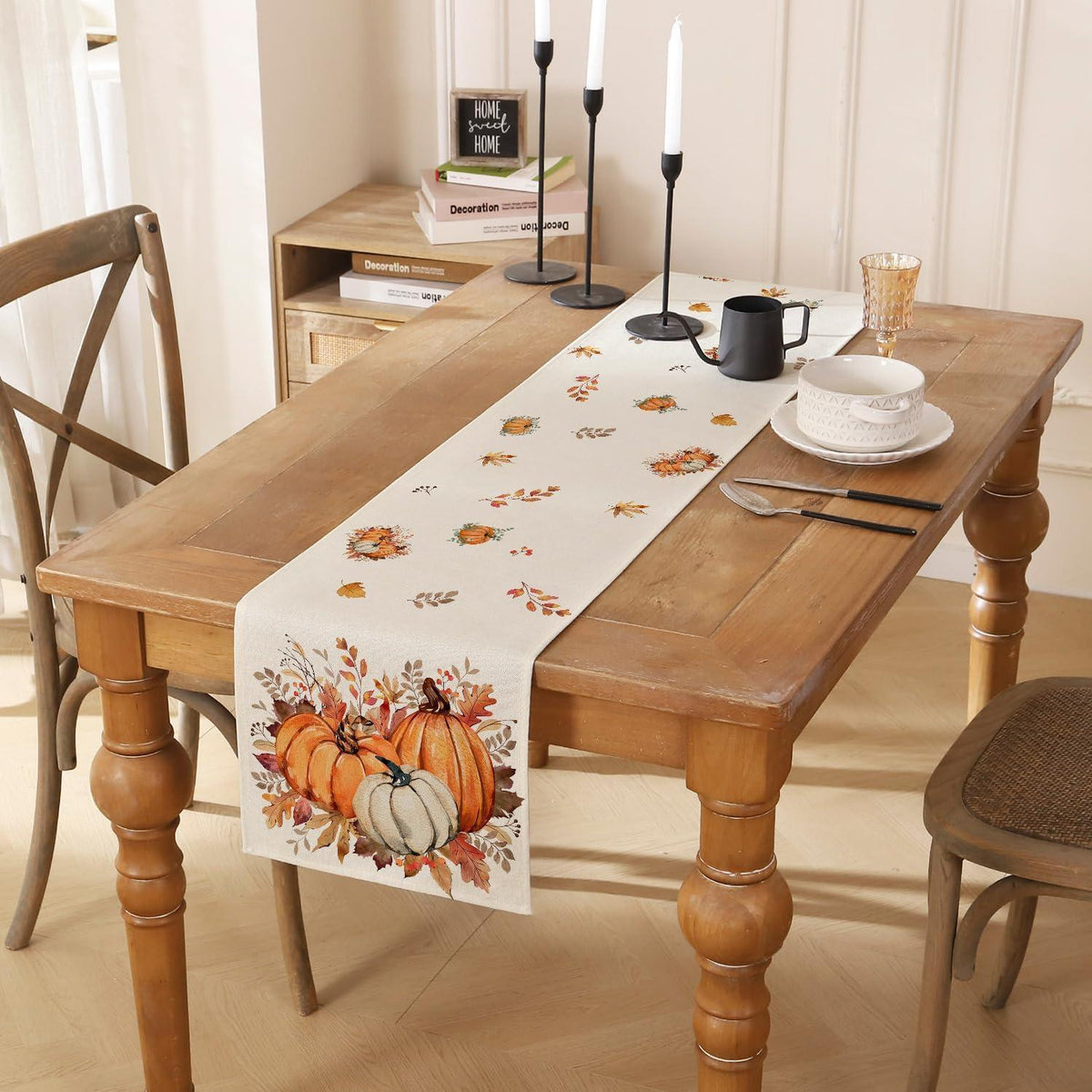 Herbst Tischläufer Orange Kürbisblätter 33x183 cm