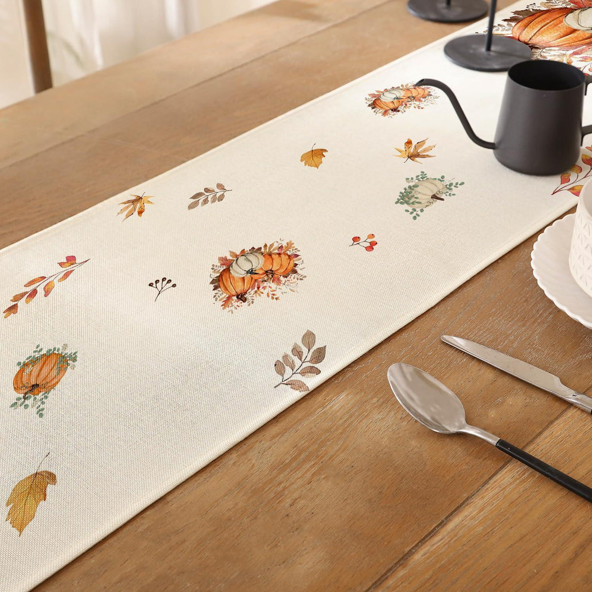 Herbst Tischläufer Orange Kürbisblätter 33x183 cm