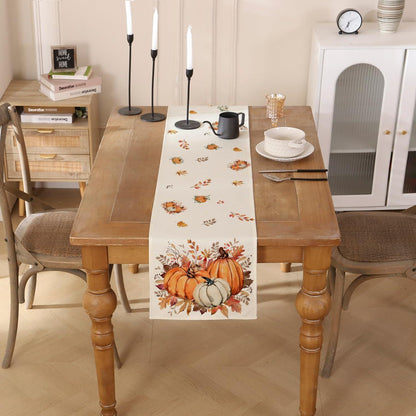 Herbst Tischläufer Orange Kürbisblätter 33x183 cm