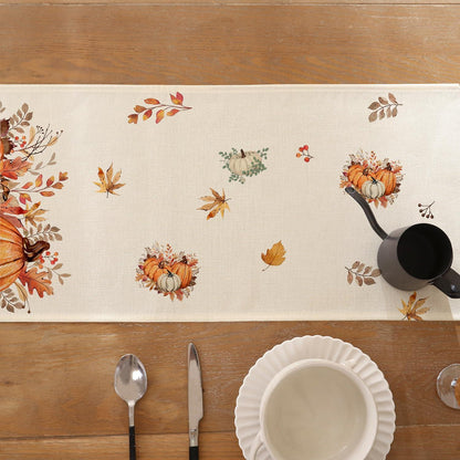 Herbst Tischläufer Orange Kürbisblätter 33x183 cm