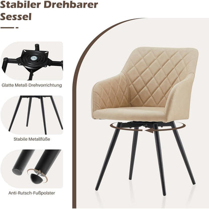 Drehbare Esszimmerstühle 2er Set, Beige Creme