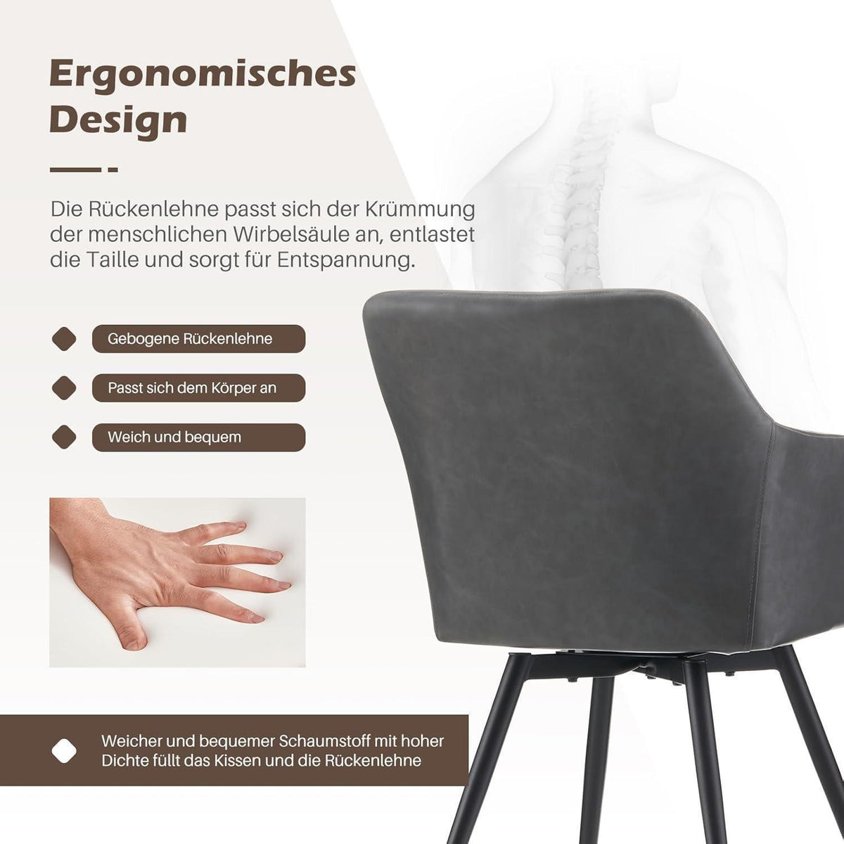 Drehbare Esszimmerstühle 2er Set – Bequeme Stühle in Lederoptik