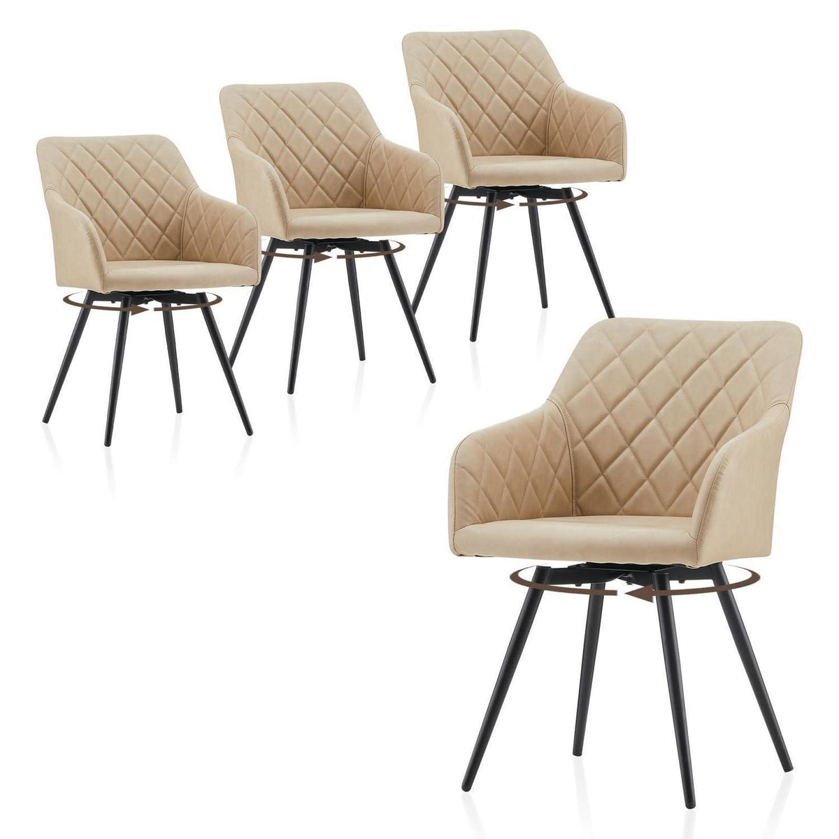 Drehbare Esszimmerstühle 4er Set, Beige in Lederoptik