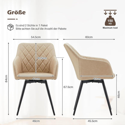 Drehbare Esszimmerstühle 4er Set, Beige in Lederoptik