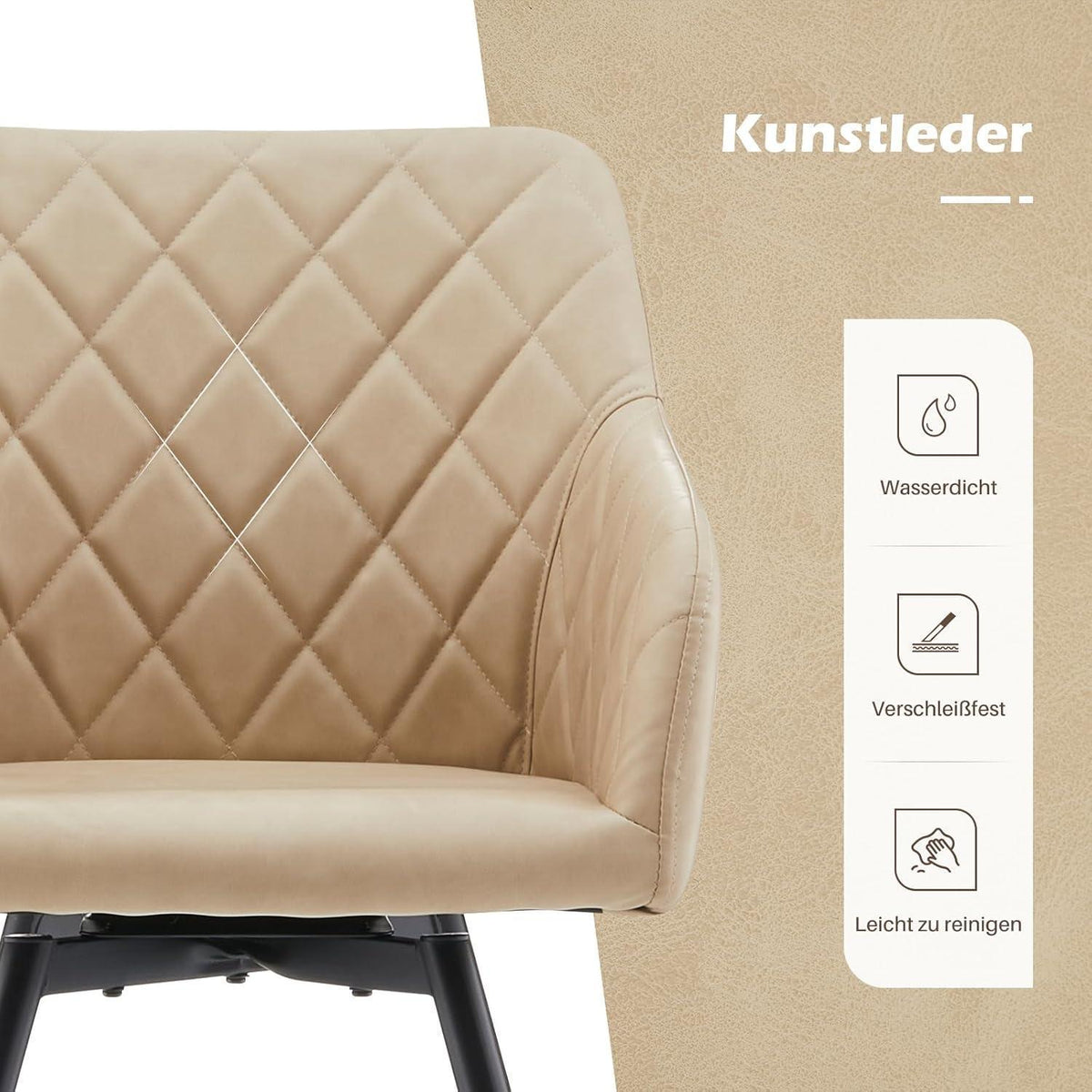 Drehbare Esszimmerstühle 4er Set, Beige in Lederoptik