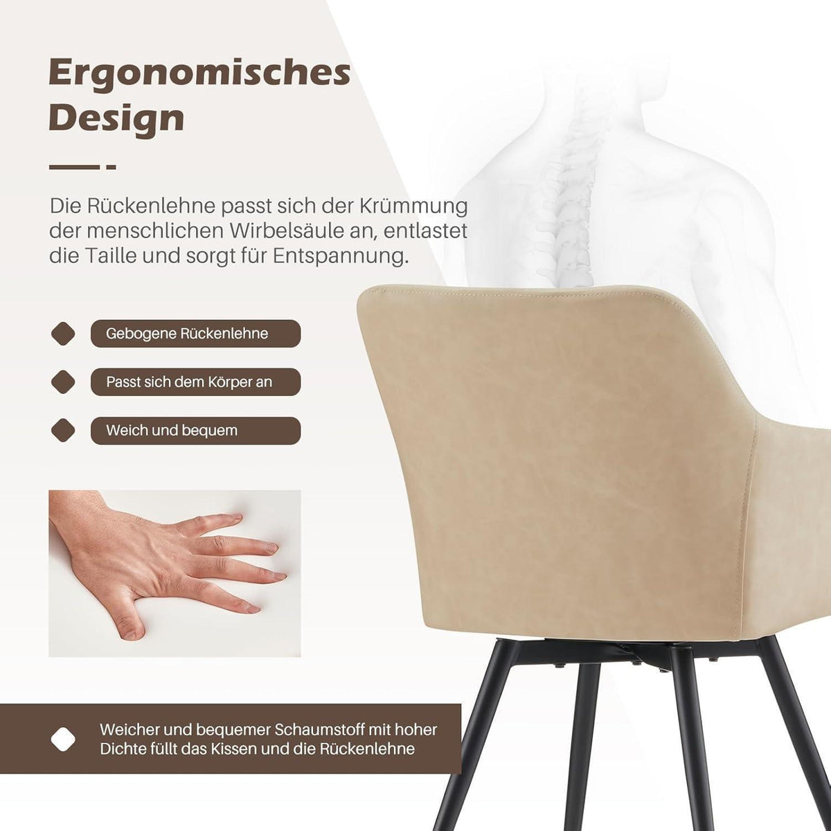 Drehbare Esszimmerstühle 4er Set, Beige in Lederoptik