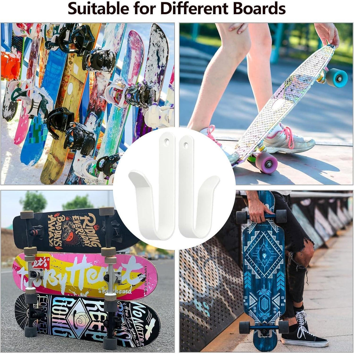 Skateboard Wandhalterung | Snowboard Aufbewahrung 4er Set