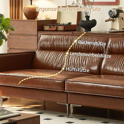Vintage 3-Sitzer Sofa Braun – Retro Couch mit Knopfheftung & Metallfüßen