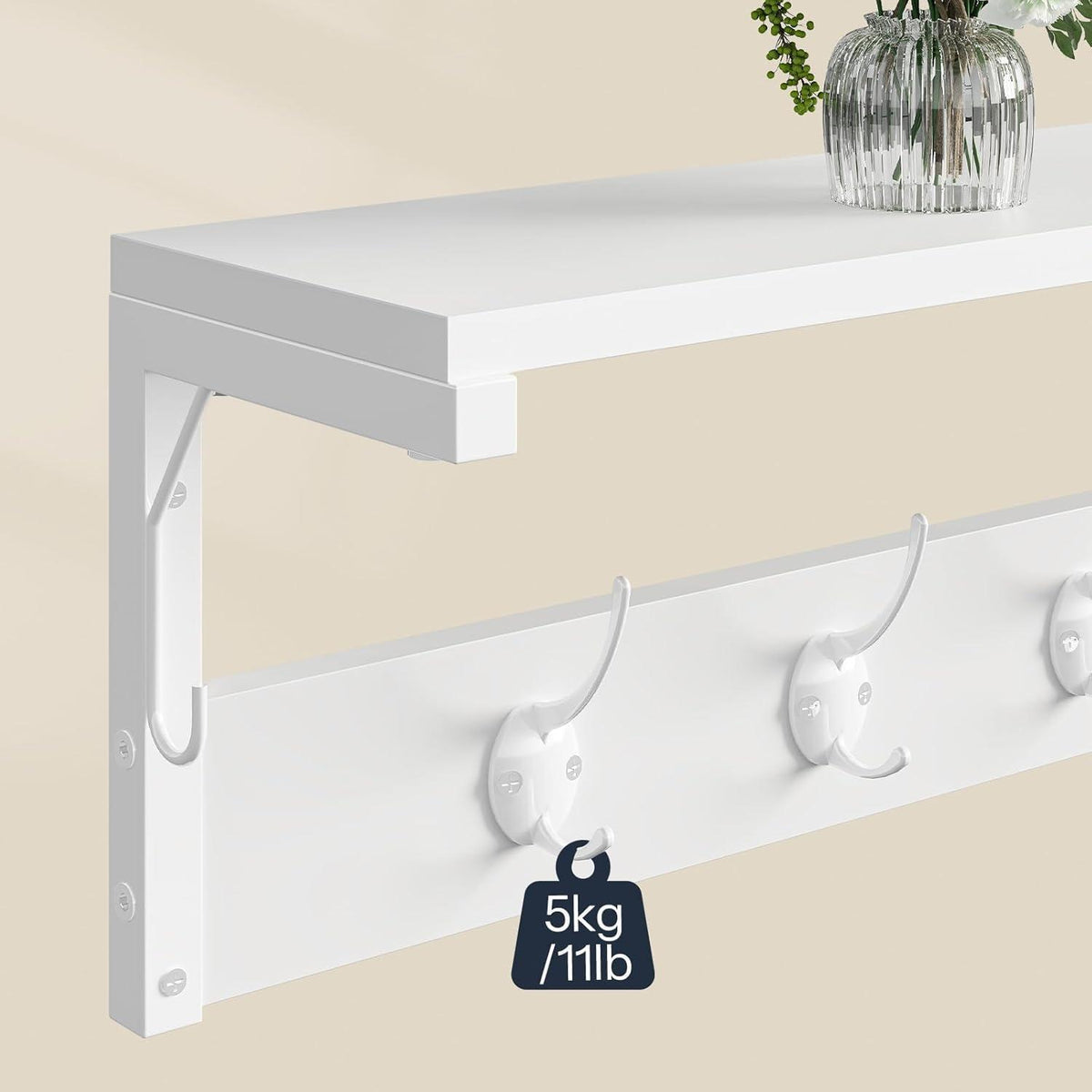 Wandgarderobe mit 7 Haken und Ablage, Weiß
