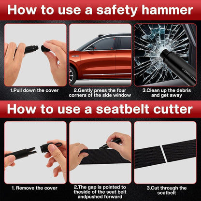 2x Notfallhammer mit Gurtschneider & Glasbrecher – Auto Sicherheit