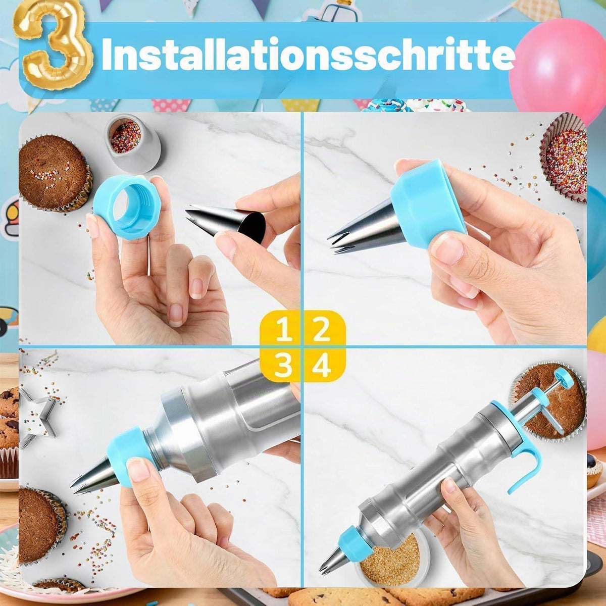 Kuchendekorations-Set Lila – Spritzpistole & Tüllen