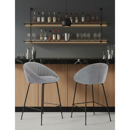 Barhocker Set Grau mit geschwungener Rückenlehne