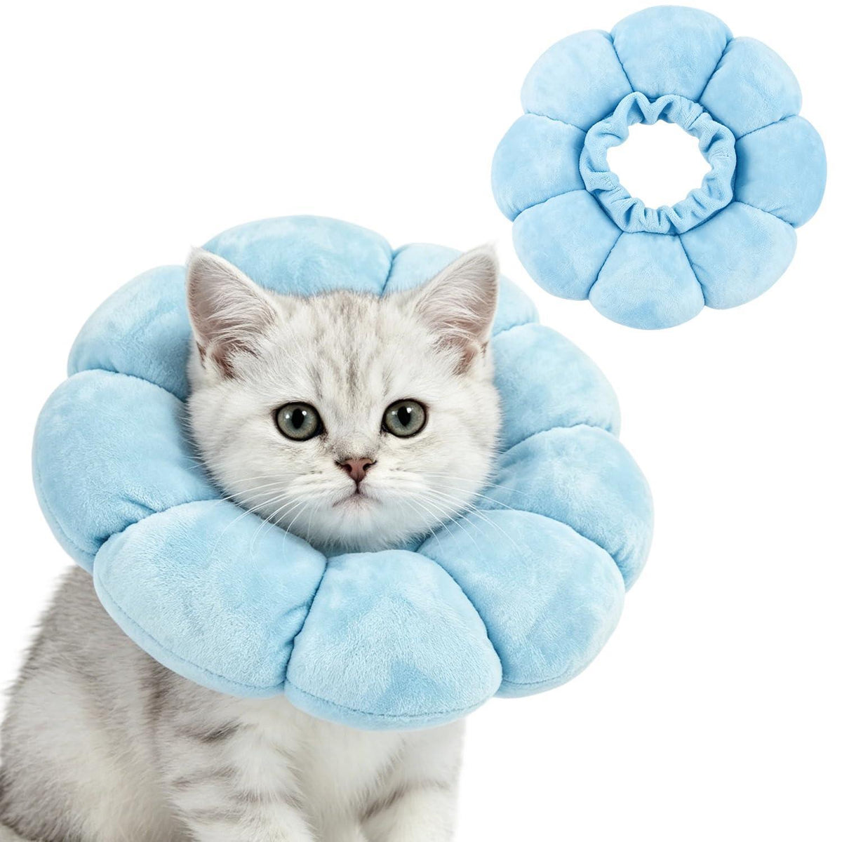 Katzen Halskrause Blumen Blau – Leckschutz & Komfort