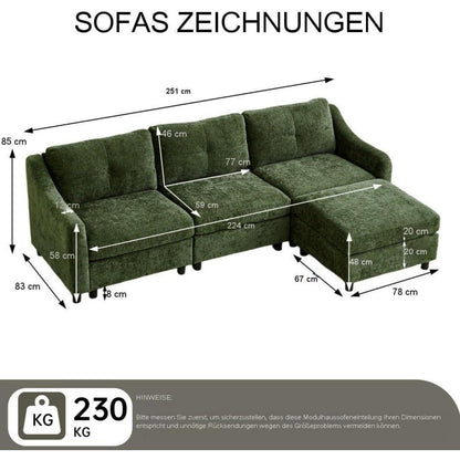 JIEXI Ecksofa mit Schlaffunktion – Dunkelgrün, 251cm