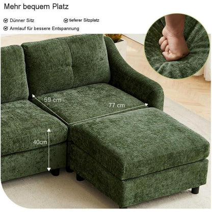 JIEXI Ecksofa mit Schlaffunktion – Dunkelgrün, 251cm