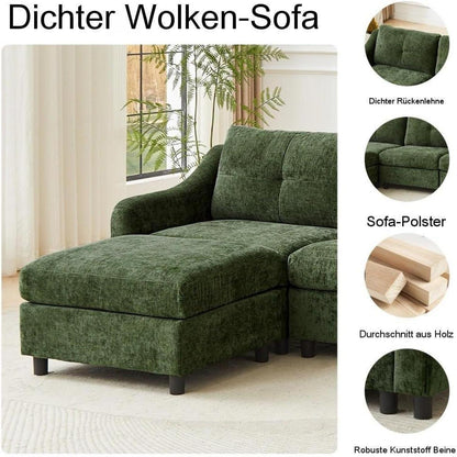JIEXI Ecksofa mit Schlaffunktion – Dunkelgrün, 251cm