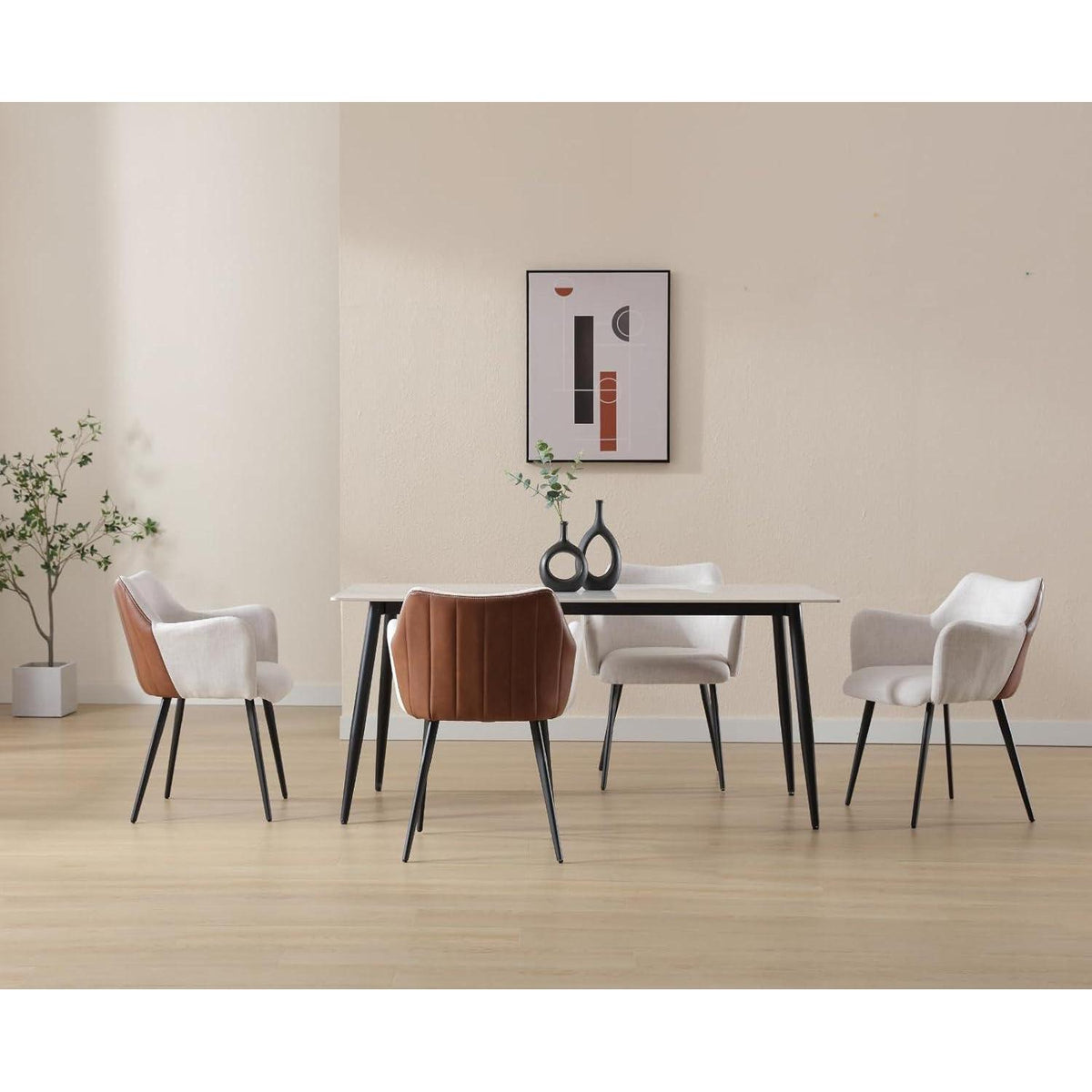 Ya-Home Esszimmerstühle 4er Set mit Leinen in Lederoptik