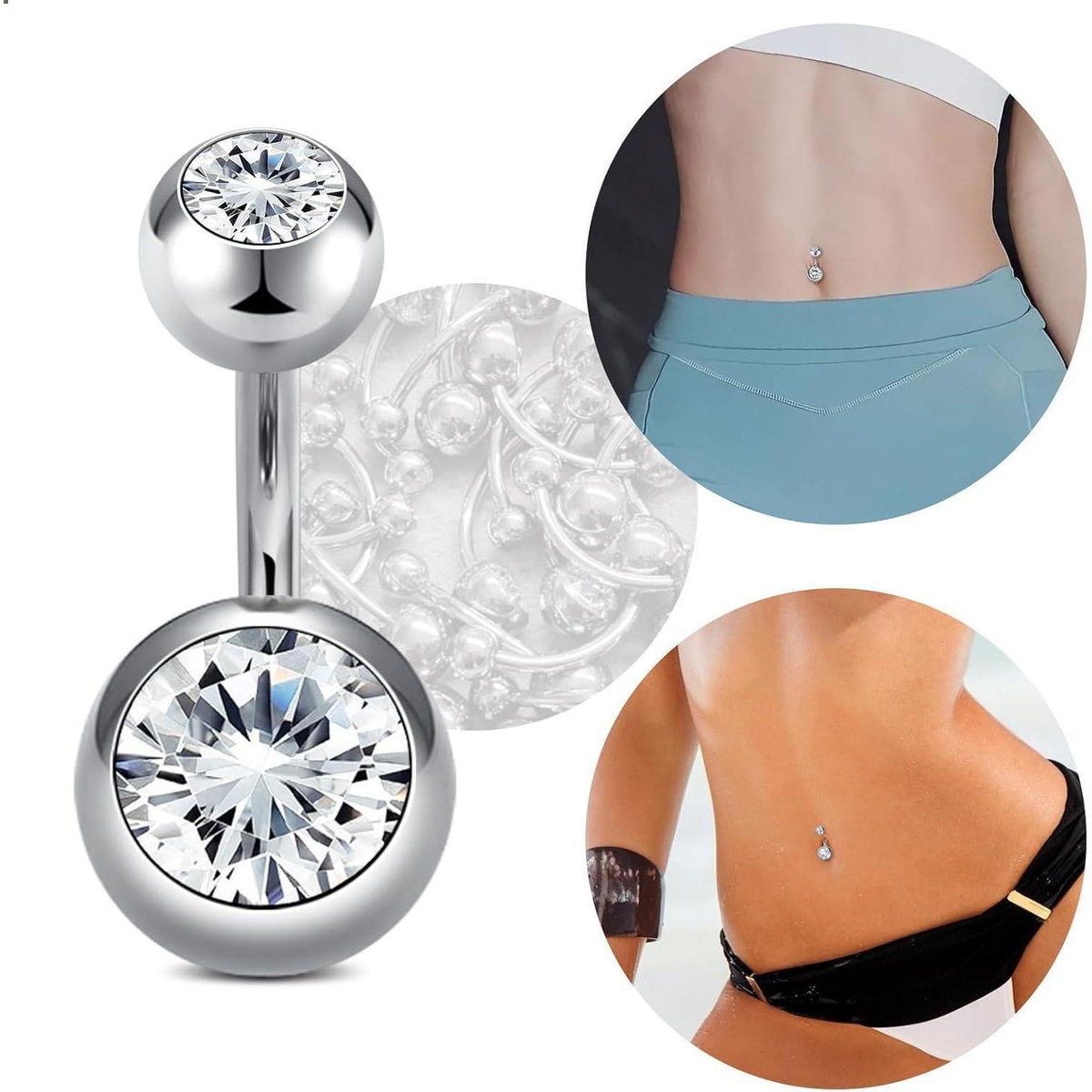 Bauchnabelpiercing Silber Titan 14G 6-16mm Zirkonia Bananabell