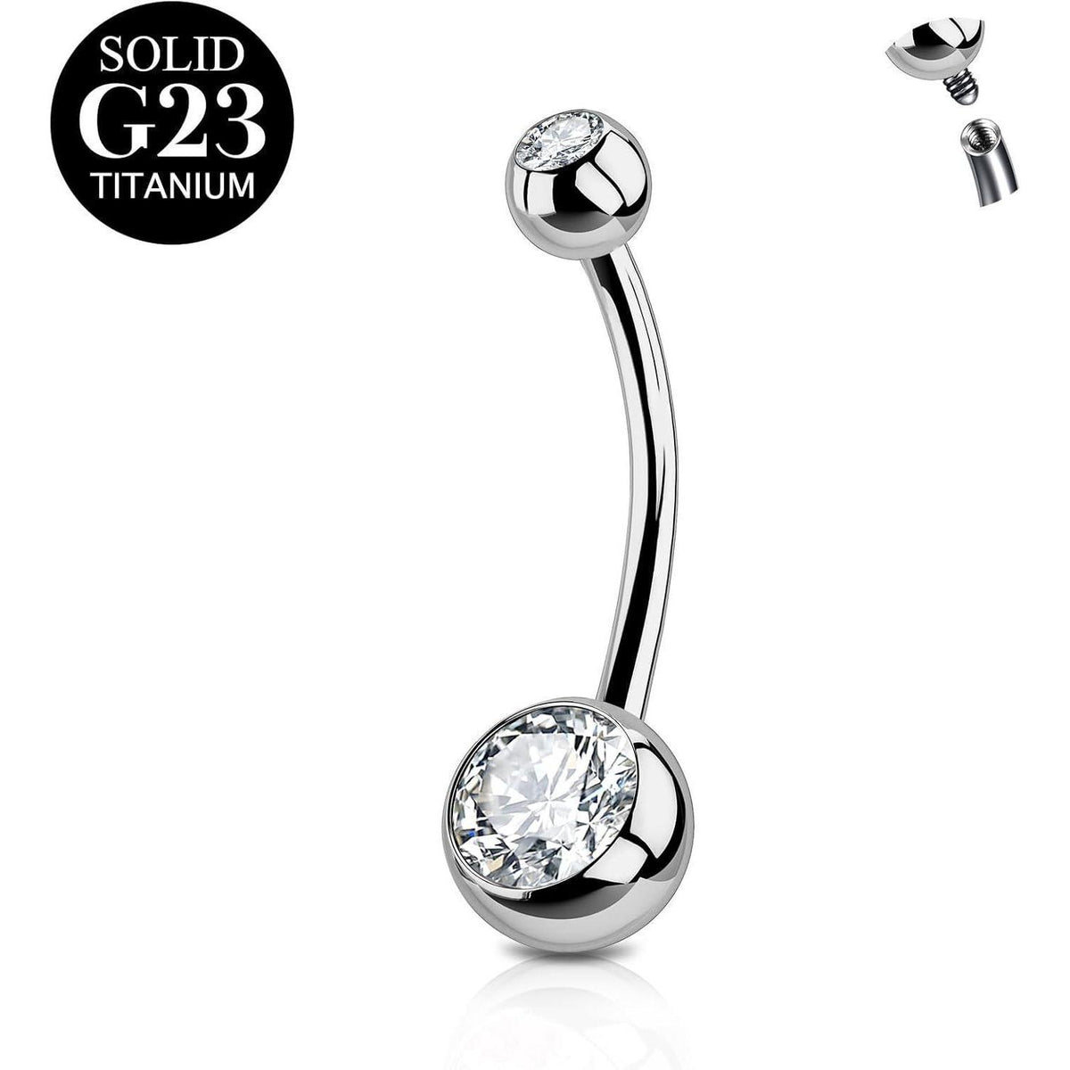 Bauchnabelpiercing Silber Titan 14G 6-16mm Zirkonia Bananabell