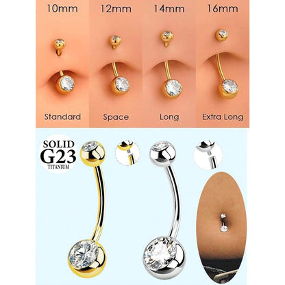 Bauchnabelpiercing Silber Titan 14G 6-16mm Zirkonia Bananabell