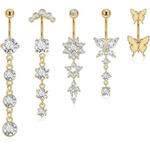 5er Set Bauchnabelpiercing Schmetterling Gold Chirurgenstahl Hängend