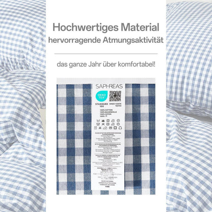 3tlg. Karierte Baumwoll Bettwäsche Set 200x220 Marineblau