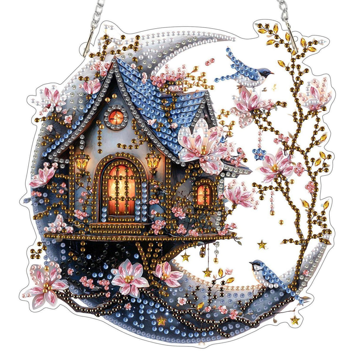 Diamant Painting Anhänger Haus auf dem Mond – DIY Set für Fenster