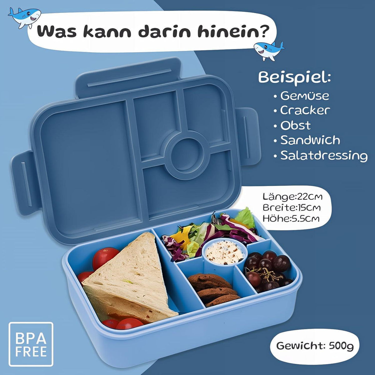Brotdose Kinder mit Fächern & Aufklebern – Auslaufsicher & BPA-frei