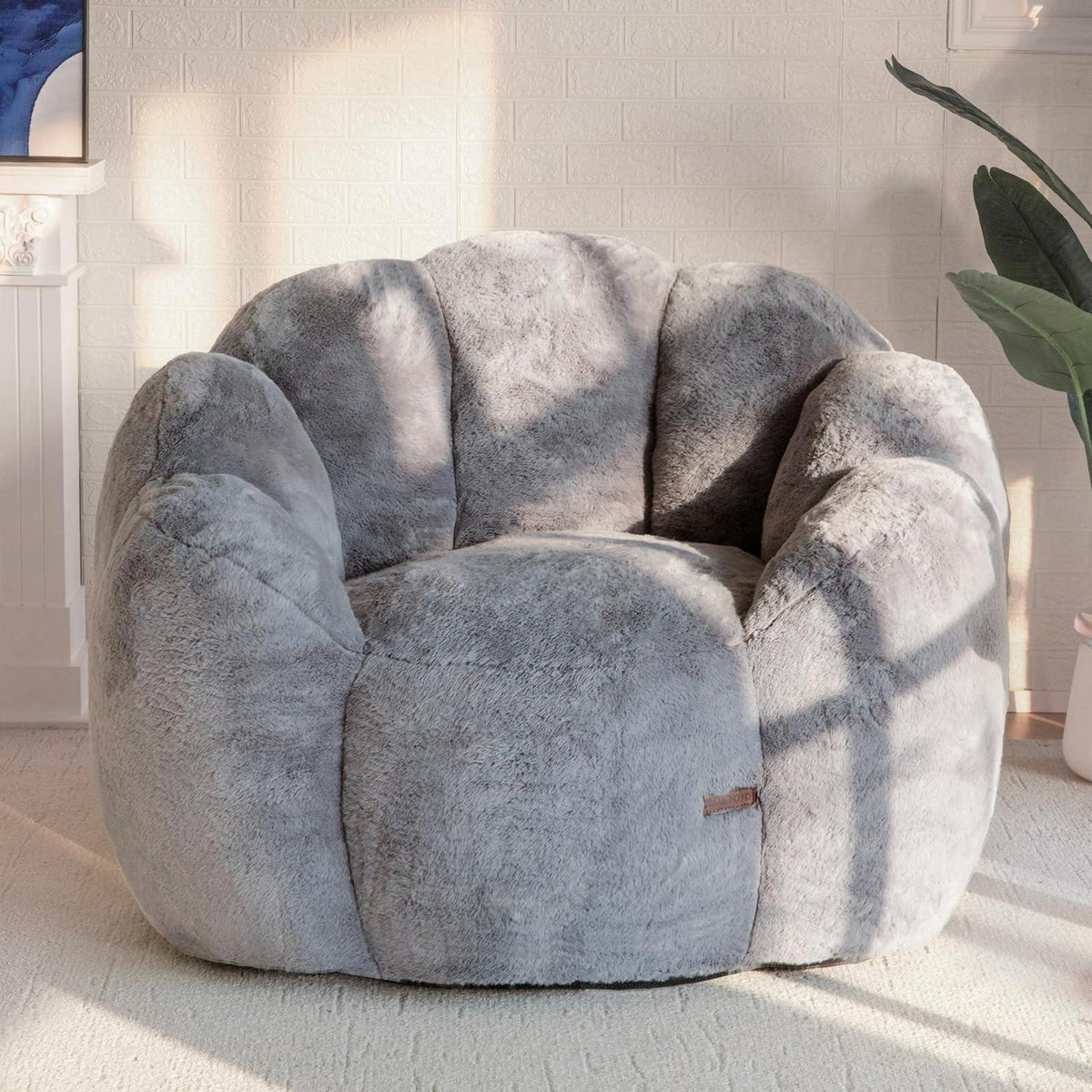 Flauschiger Sitzsack Erwachsene – Blumen Design, Memory Foam, Grau