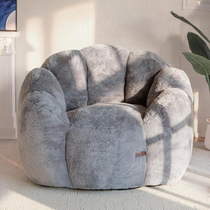 Flauschiger Sitzsack Erwachsene – Blumen Design, Memory Foam, Grau