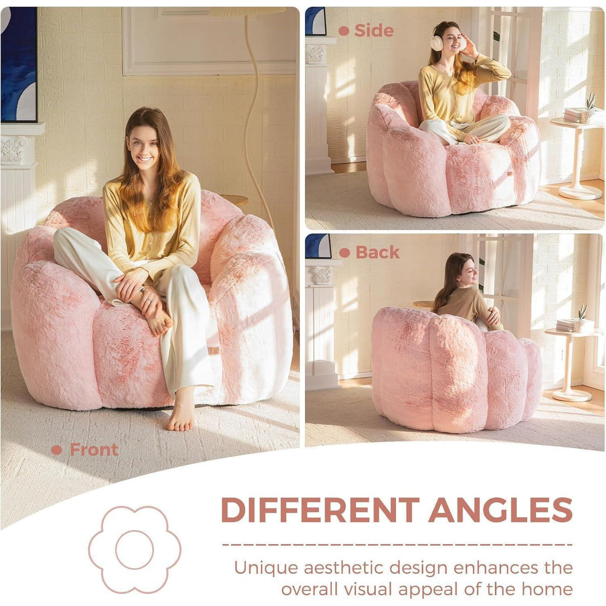 Flauschiger Sitzsack Erwachsene – Blumen Design, Rosa