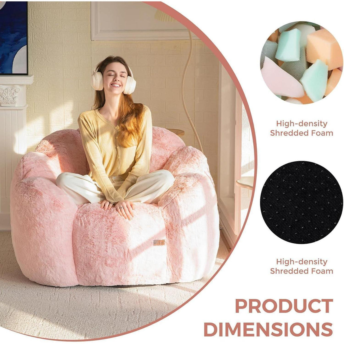 Flauschiger Sitzsack Erwachsene – Blumen Design, Rosa