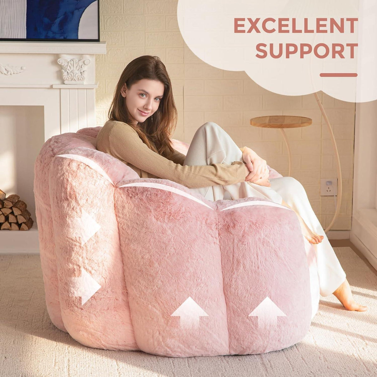 Flauschiger Sitzsack Erwachsene – Blumen Design, Rosa