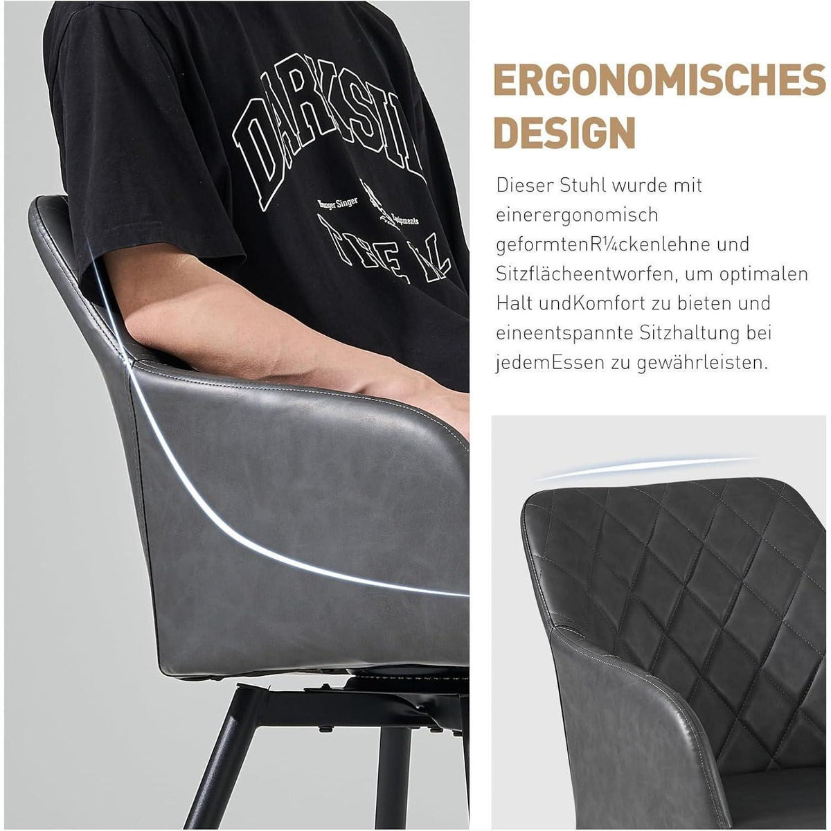 Drehbarer Esszimmerstuhl mit Armlehne – 6er Set Grau