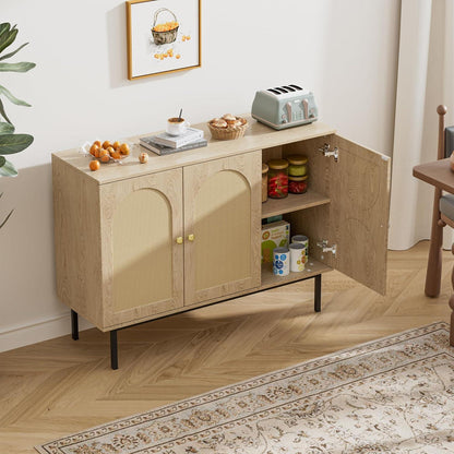 Rattan Sideboard mit 3 Türen & Verstellbaren Ablagen