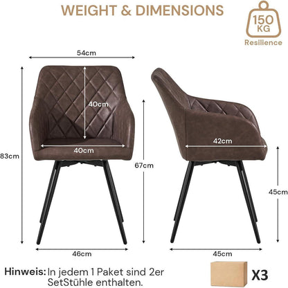 Drehbarer Esszimmerstuhl mit Armlehne – 6er Set Braun