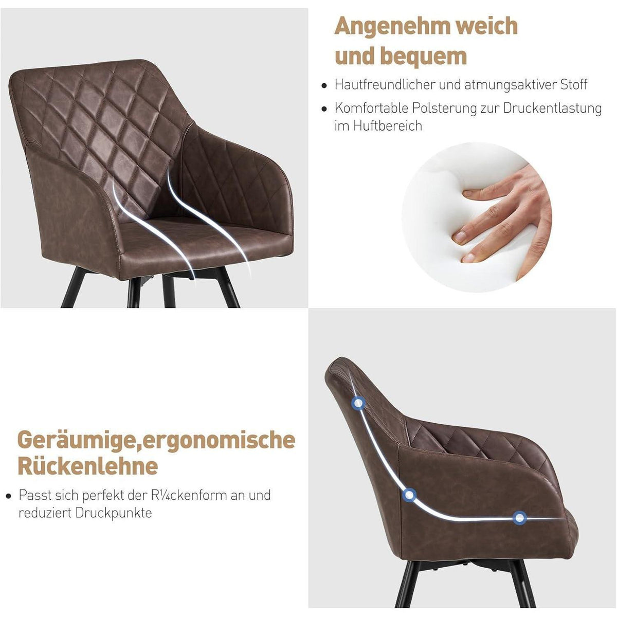 Drehbarer Esszimmerstuhl mit Armlehne – 6er Set Braun