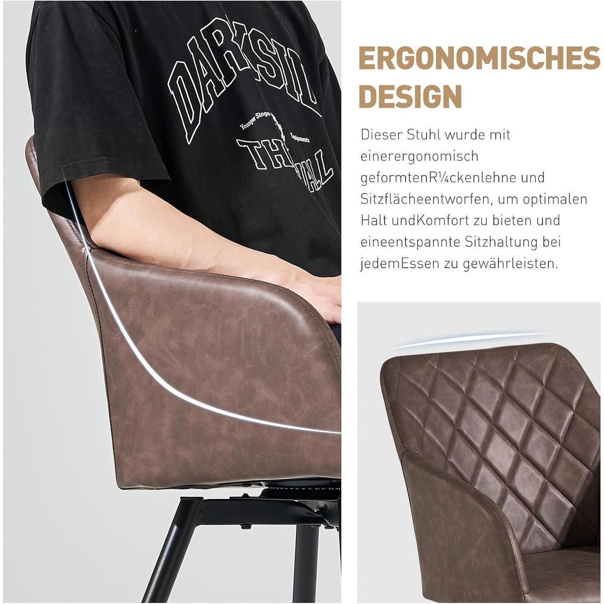 Drehbarer Esszimmerstuhl mit Armlehne – 6er Set Braun